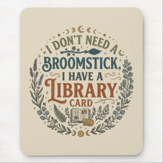 Witchy Librarian Library Card Book Lover Custom Mousepad