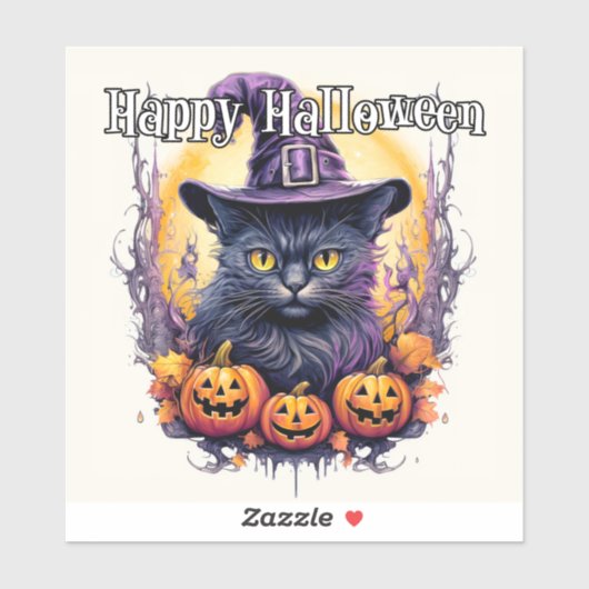 Witchy Little Kitty Cat | Frohe Halloween Aufkleber (Blatt)