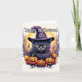 Witchy Little Kitty Cat | Frohe Halloween Karte (Vorderseite)