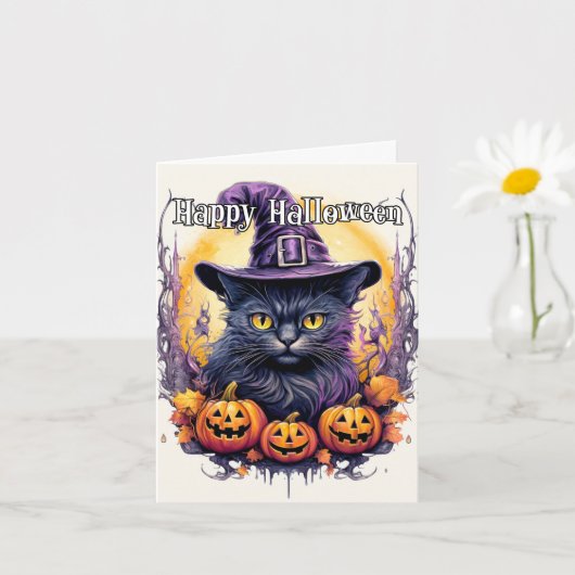 Witchy Little Kitty Cat | Frohe Halloween Karte (Kleine Pflanze)
