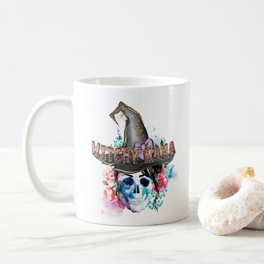 Witchy Mama, Halloween, Hexenzauberhexe Kaffeetasse (Mit Donut)