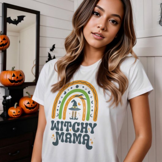 Witchy Mama Mom Mother Rainbow Groovy Halloween  T-Shirt
