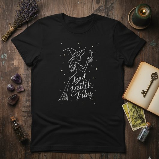 Witchy Minimal — Bad Witch Vibes Modern Line Art T-Shirt
