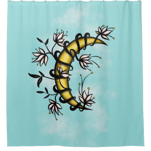 Witchy Moon Floral Boho Art Duschvorhang (Vorderseite)
