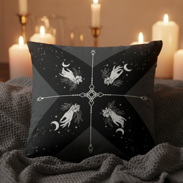 Witchy Noir Celestial Moon Black and White Kissen (Unleash the magic of the night with a captivating "Witchy Noir" Celestial Throw Pillow)