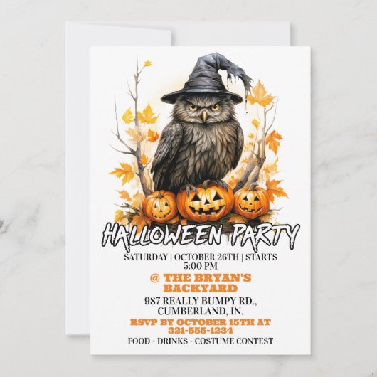 Witchy Owl Happy Halloween Party Einladungen (Vorderseite)