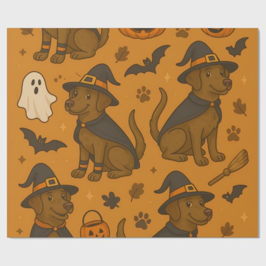 Witchy Paws & Pumpkin Howls Halloween-Muster Geschenkpapier (Flach)