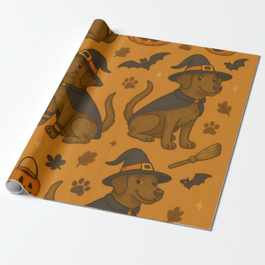 Witchy Paws & Pumpkin Howls Halloween-Muster Geschenkpapier (Ungerollt)