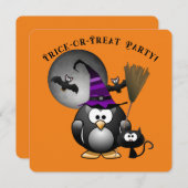 Witchy Penguin mit Halloween-Szene Einladung (Vorne/Hinten)