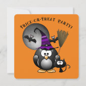 Witchy Penguin mit Halloween-Szene Einladung (Vorderseite)