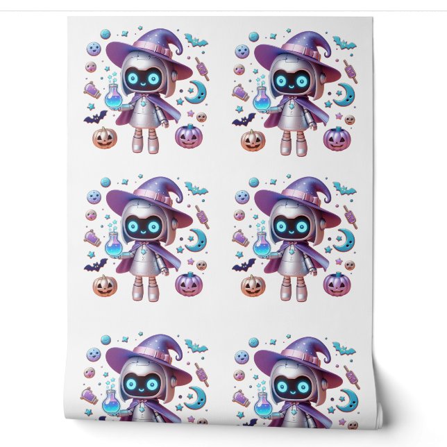 Witchy Robot Halloween Kawaii Tech Wizard Tapete (Abrollen)