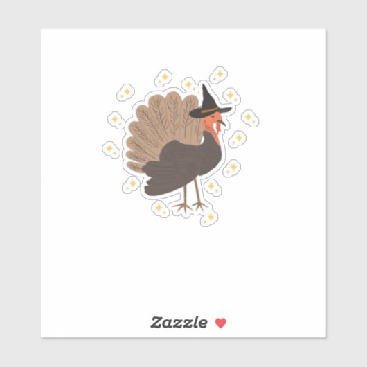 Witchy turkey with hat and sparkling stars illustr aufkleber (Blatt)
