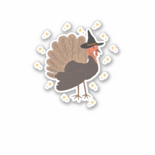Witchy turkey with hat and sparkling stars illustr aufkleber (Vorderseite)
