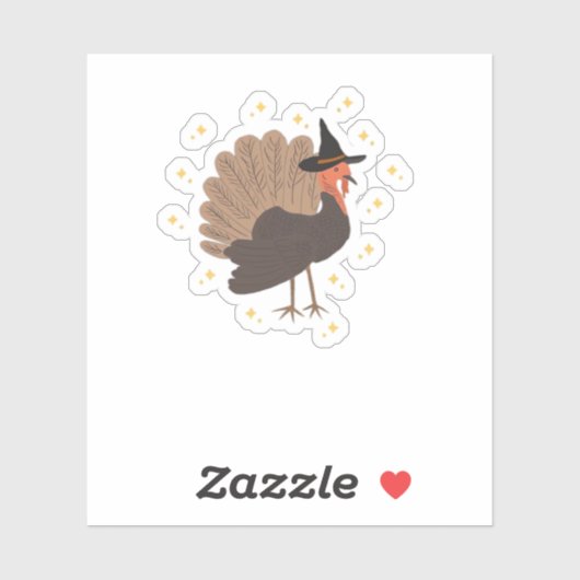 Witchy turkey with hat and sparkling stars illustr aufkleber (Blatt)