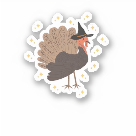 Witchy turkey with hat and sparkling stars illustr aufkleber (Vorderseite)