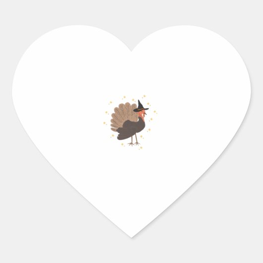 Witchy turkey with hat and sparkling stars illustr Herz-Aufkleber (Vorderseite)