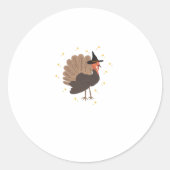 Witchy turkey with hat and sparkling stars illustr runder aufkleber (Vorderseite)