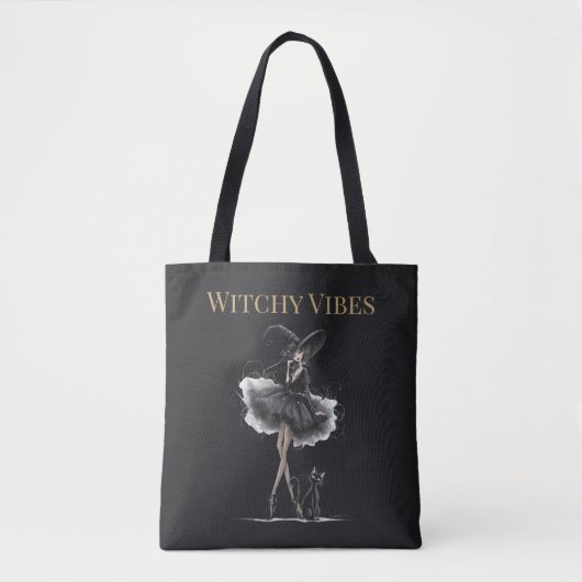 Witchy Vibes Dark Edition – Gothic Witch & Cat Tasche (Vorderseite)