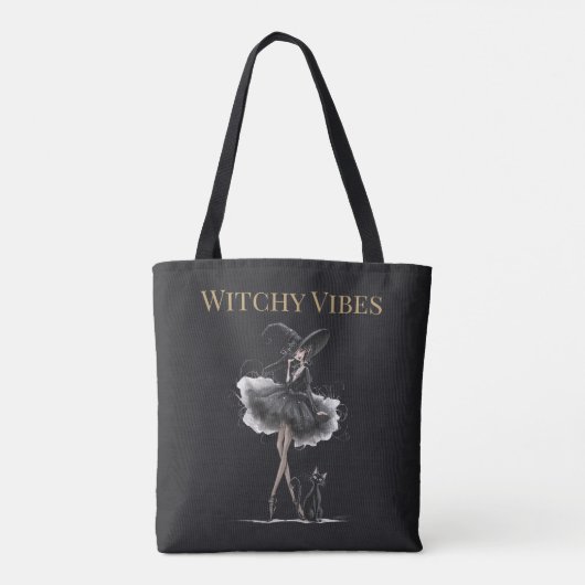 Witchy Vibes Dark Edition – Gothic Witch & Cat Tasche (Rückseite)