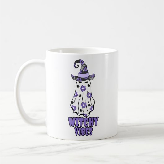 "Witchy Vibes" Halloween Hexenghost Lila Kaffeetasse (Links)