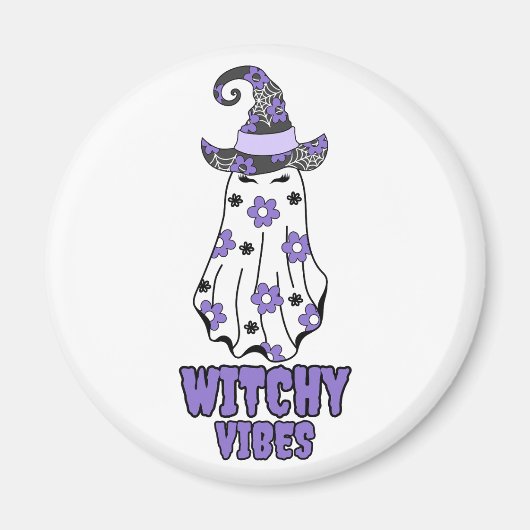 "Witchy Vibes" Halloween Hexenghost Lila Magnet (Vorne)
