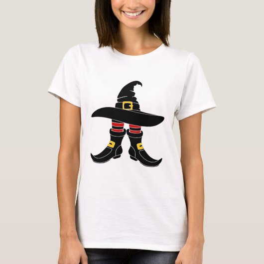 Witchy Walkabout: Hat and Heels Halloween Graphic T-Shirt (Vorderseite)
