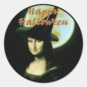 Witchy Woman Mona Lisa Halloween Runder Aufkleber