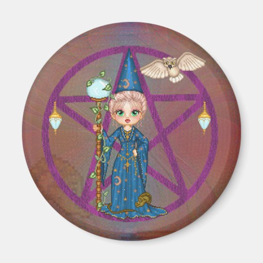 Witchy Woman Penctacle Pixel Art Magnet (Vorne)