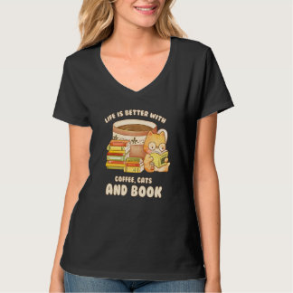 With Books Cats And Coffee T-Shirt