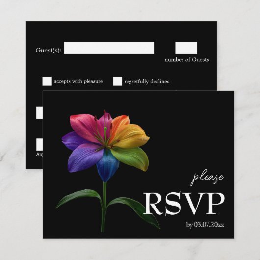 🌈 With Dietary choice RSVP Technicolor Love  Karte (Vorne/Hinten)