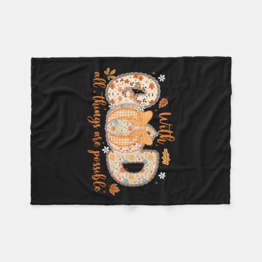 With God All Things Are Ssible Fall Pumpkin Patter Fleecedecke (Vorderseite (Horizontal))