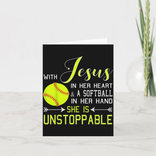 With Jesus In Her Heart And A Softball She Is Unst Karte (Vorderseite)