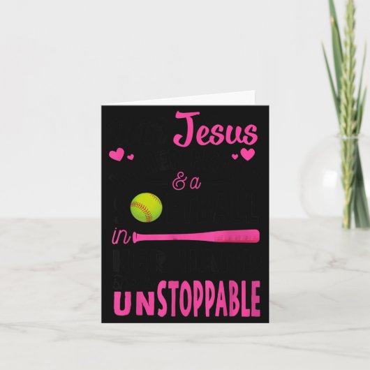 With Jesus In Her Heart And A Softball She Is Unst Karte (Vorderseite)