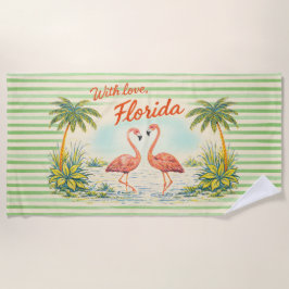 With Love Florida Vintage Style Flamingo Towel Strandtuch