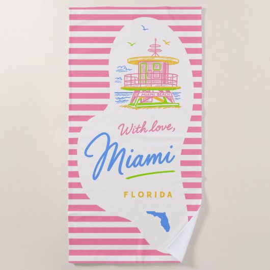 With Love Miami Lifeguard Stand Beach Towel Strandtuch (Vorderseite)
