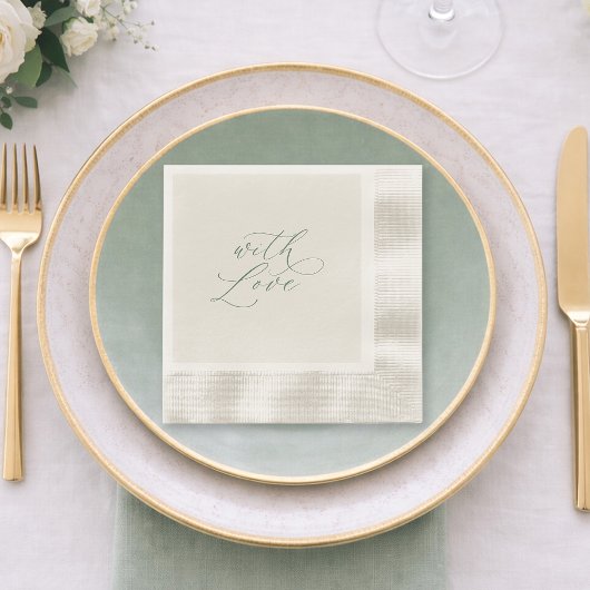 With Love Sage Green Wedding Napkins  Serviette