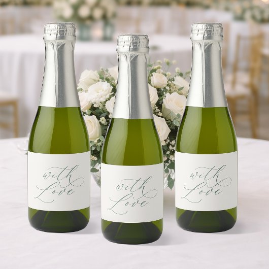 With Love Wedding Bottle Label – Minimal Sage Gree Schaumweinetikett