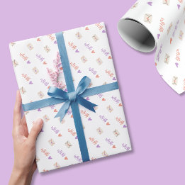 With Love Wrapping Paper in Pink Purple and White Geschenkpapier