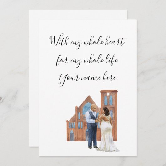 WIth Mein ganzes Herz Illustriert Black Couple Enc Einladung (Vorne/Hinten)