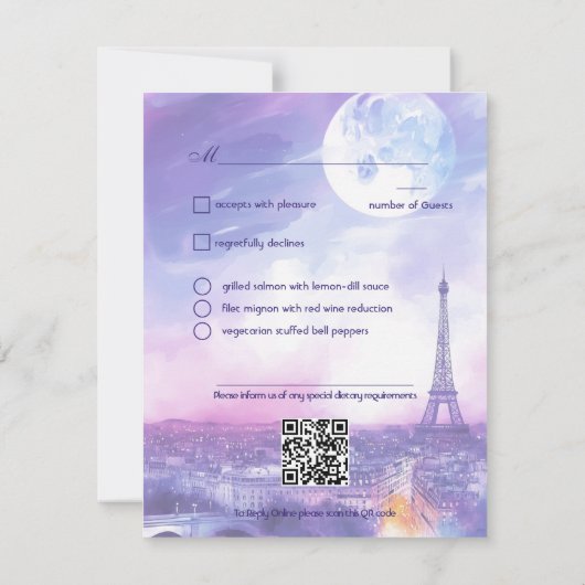 With menu Amour Éternel RSVP Card  Karte (Rückseite)