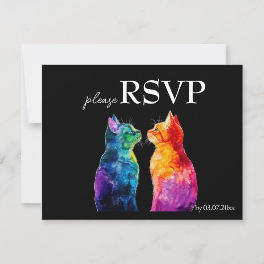 With menu Purrfectly Yours: A Rainbow Love budget RSVP Karte (Vorderseite)