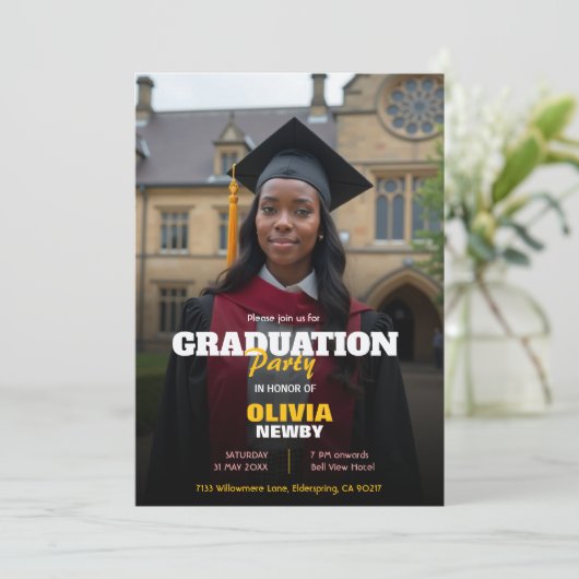 🎓With QR code Modern Grad Party Einladung (Stehend Vorderseite)