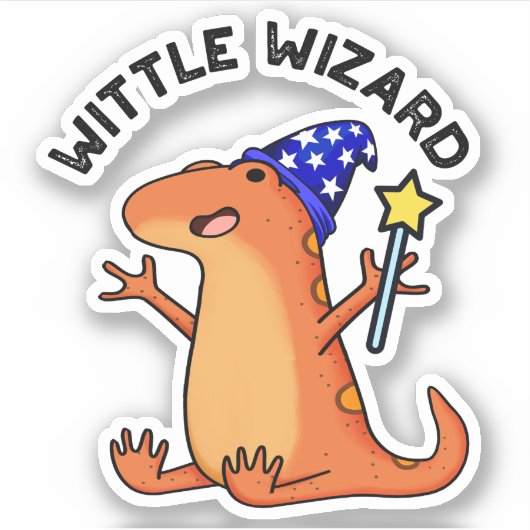 Wittle Wizard Funny Lizard Pun Aufkleber (Vorderseite)