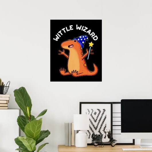 Wittle Wizard Funny Lizard Pun Dark BG Poster (Heimbüro)
