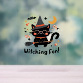 Wittling Black Cat mit Broom - Niedliches Hallowee Acrylschild (Neutral)