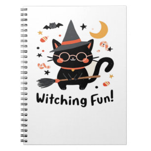 Wittling Black Cat mit Broom - Niedliches Hallowee Notizblock