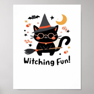 Wittling Black Cat mit Broom - Niedliches Hallowee Poster
