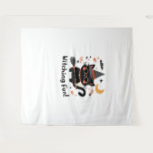 Wittling Black Cat mit Broom - Niedliches Hallowee Wandteppich (Vorderseite (Horizontal))