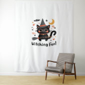 Wittling Black Cat mit Broom - Niedliches Hallowee Wandteppich (Beispiel)