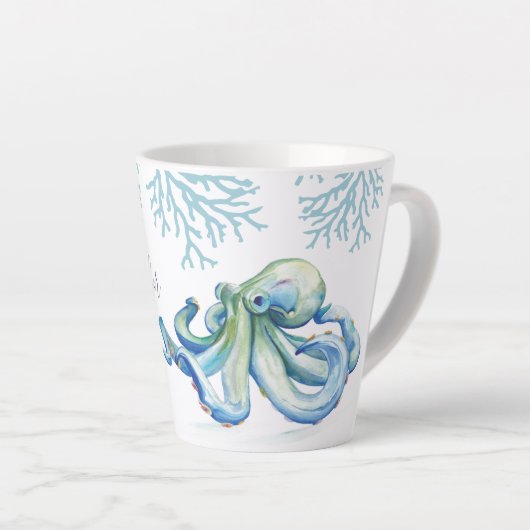 Witty Blue Watercolor Octopus Coastal Milchtasse (Rechte Ecke)
